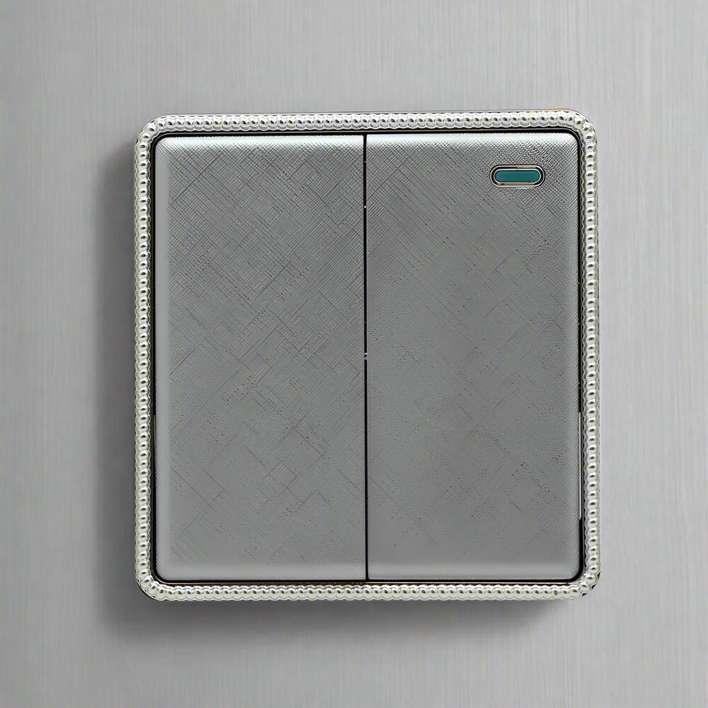 Brushed Chrome Screwless Light Switches & Socket - 2 Gang Light Switch