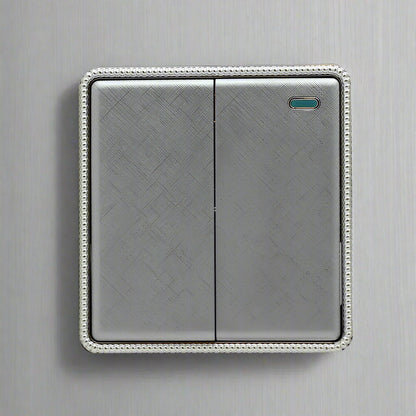 Brushed Chrome Screwless Light Switches & Socket - 2 Gang Light Switch