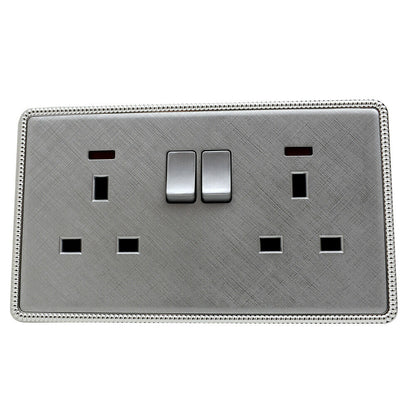 Brushed Chrome Screwless Light Switches & Socket - 2 Gang Socket