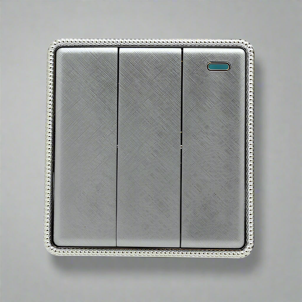 Brushed Chrome Screwless Light Switches & Socket - 3 Gang Light Switch