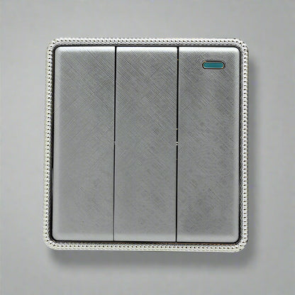 Brushed Chrome Screwless Light Switches & Socket - 3 Gang Light Switch