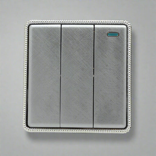 Brushed Chrome Screwless Light Switches & Socket - 3 Gang Light Switch