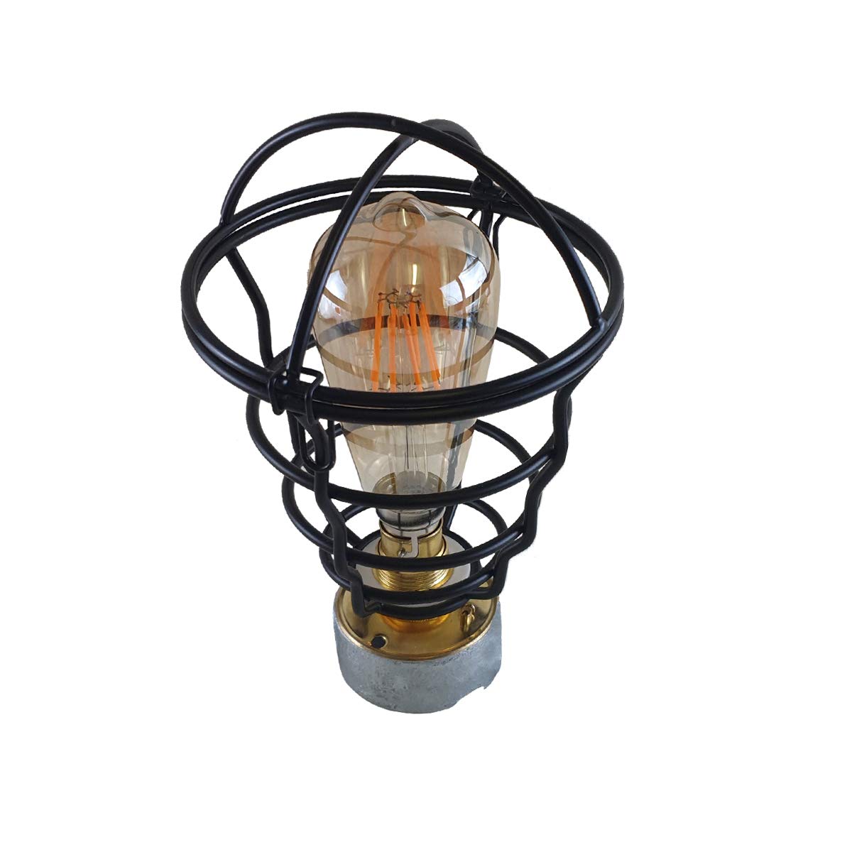 Industrial Conduit Box Ceiling Light – Brass B22, Dome or Cage Shade - Standard, Bulb Guard Cage Black, ST64 LED Bulb 8W