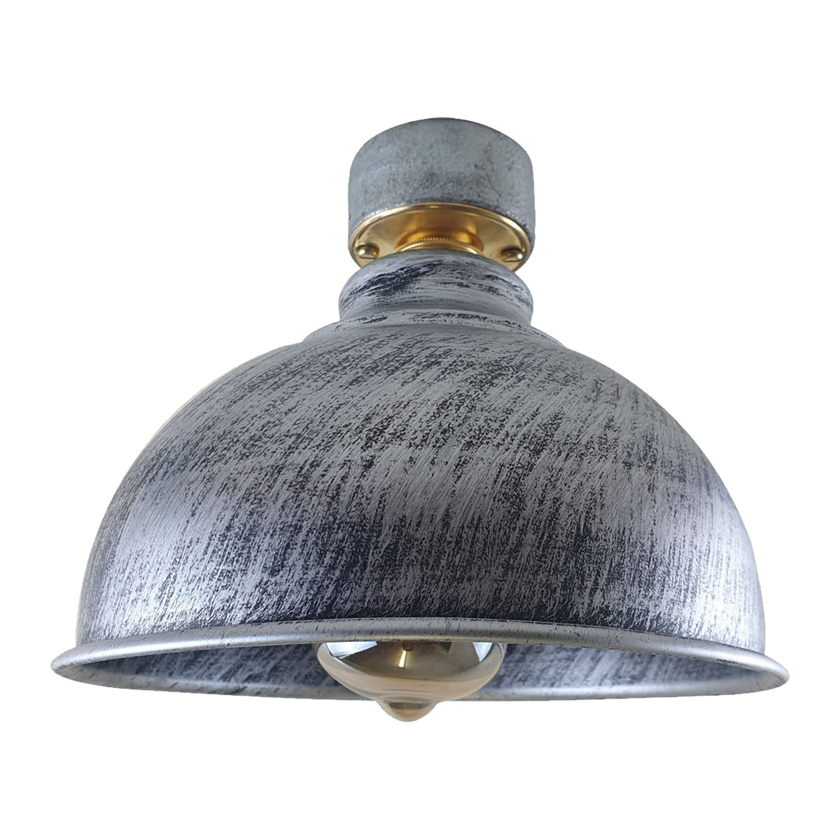 Industrial Conduit Box Ceiling Light – Brass B22, Dome or Cage Shade - Standard, Curvy 21 cm Brushed Silver, ST64 LED Bulb 4W