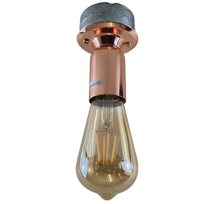Industrial Conduit Box Ceiling Light – Brass B22, Dome or Cage Shade - Standard, No Shade, Rose Gold E27 Holder, Without Bulb