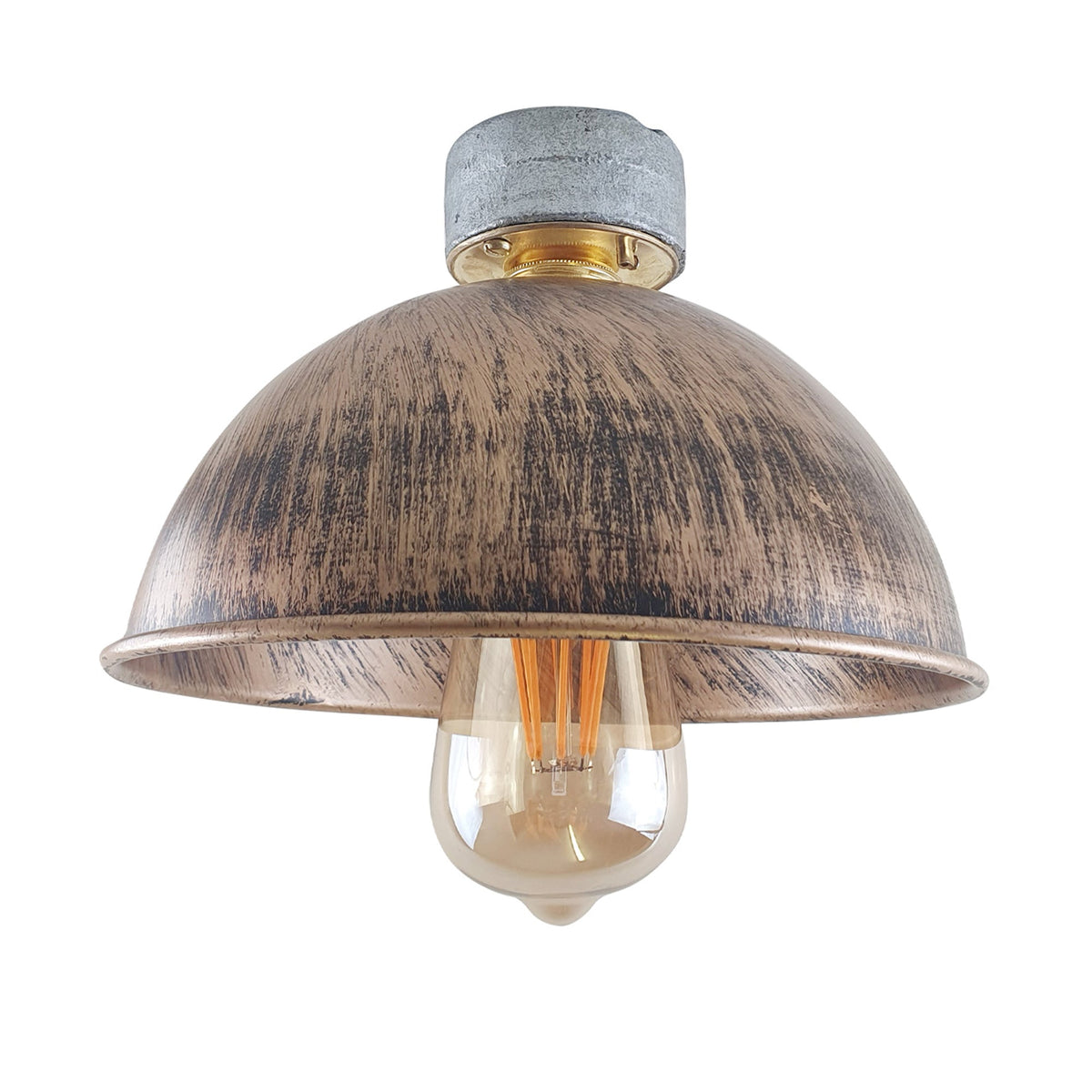 Industrial Conduit Box Ceiling Light – Brass B22, Dome or Cage Shade - Standard, Dome 21 cm Brushed Copper, ST64 LED Bulb 4W