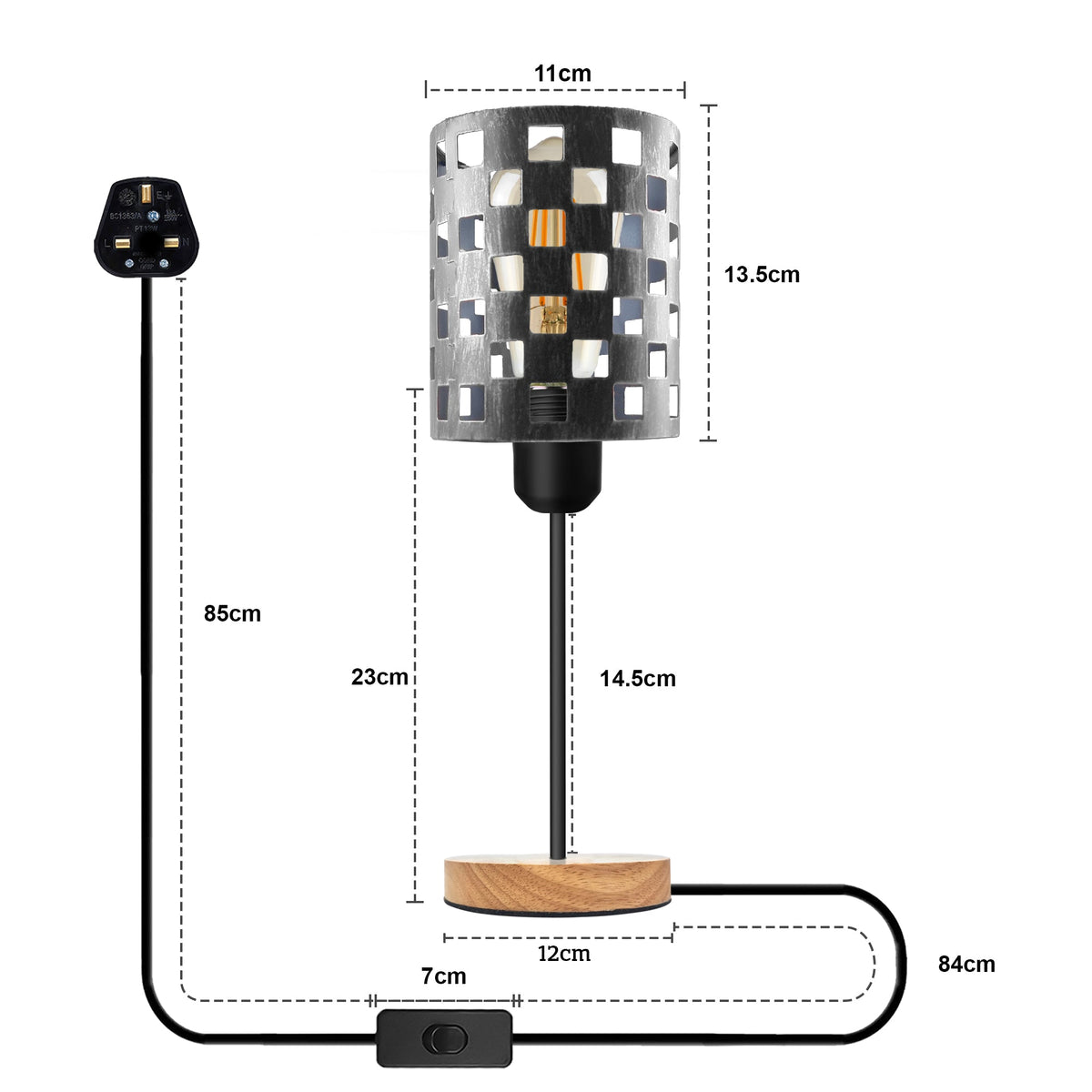 Bulb Guard Cage Table Lamp with Wooden Base E27 - photo 2