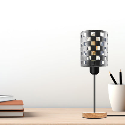 Bulb Guard Cage Table Lamp with Wooden Base E27