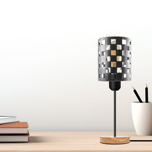 Bulb Guard Cage Table Lamp with Wooden Base E27