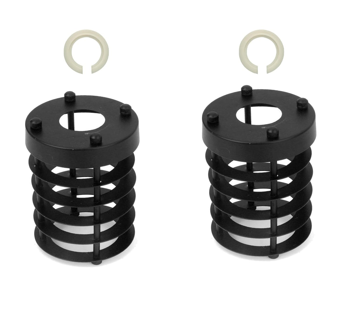 Ringed Cage Lamp Shade – Rustic Red or Black, Easy Fit - Black, with Reducer Ring, Pack of 2