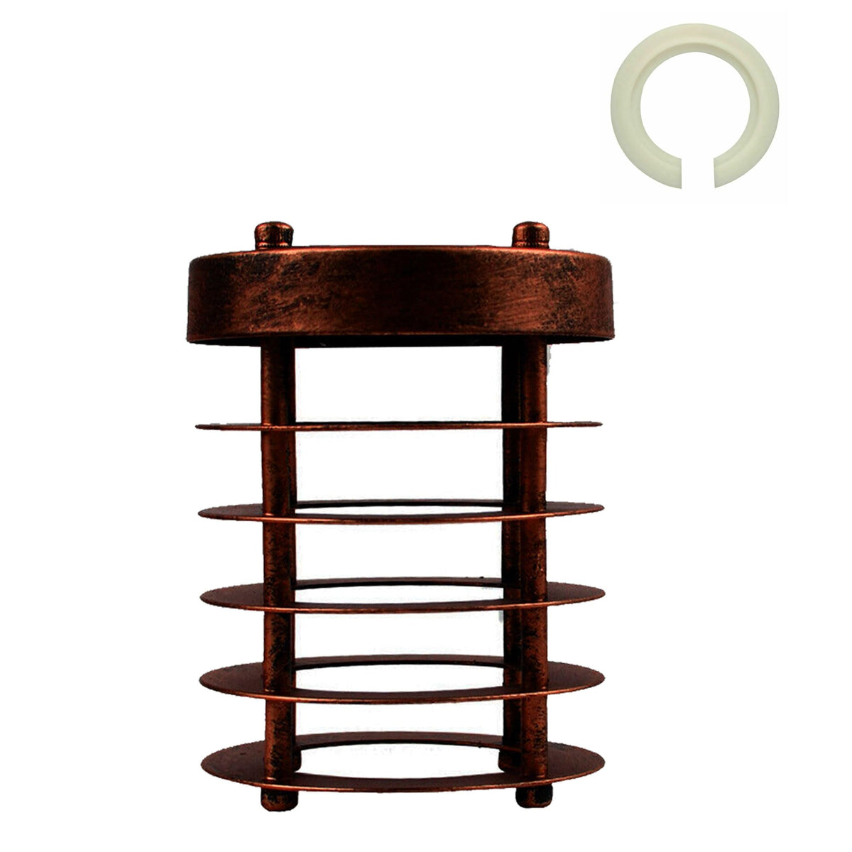 Ringed Cage Lamp Shade – Rustic Red or Black, Easy Fit - Rustic Red, with Reducer Ring, Single