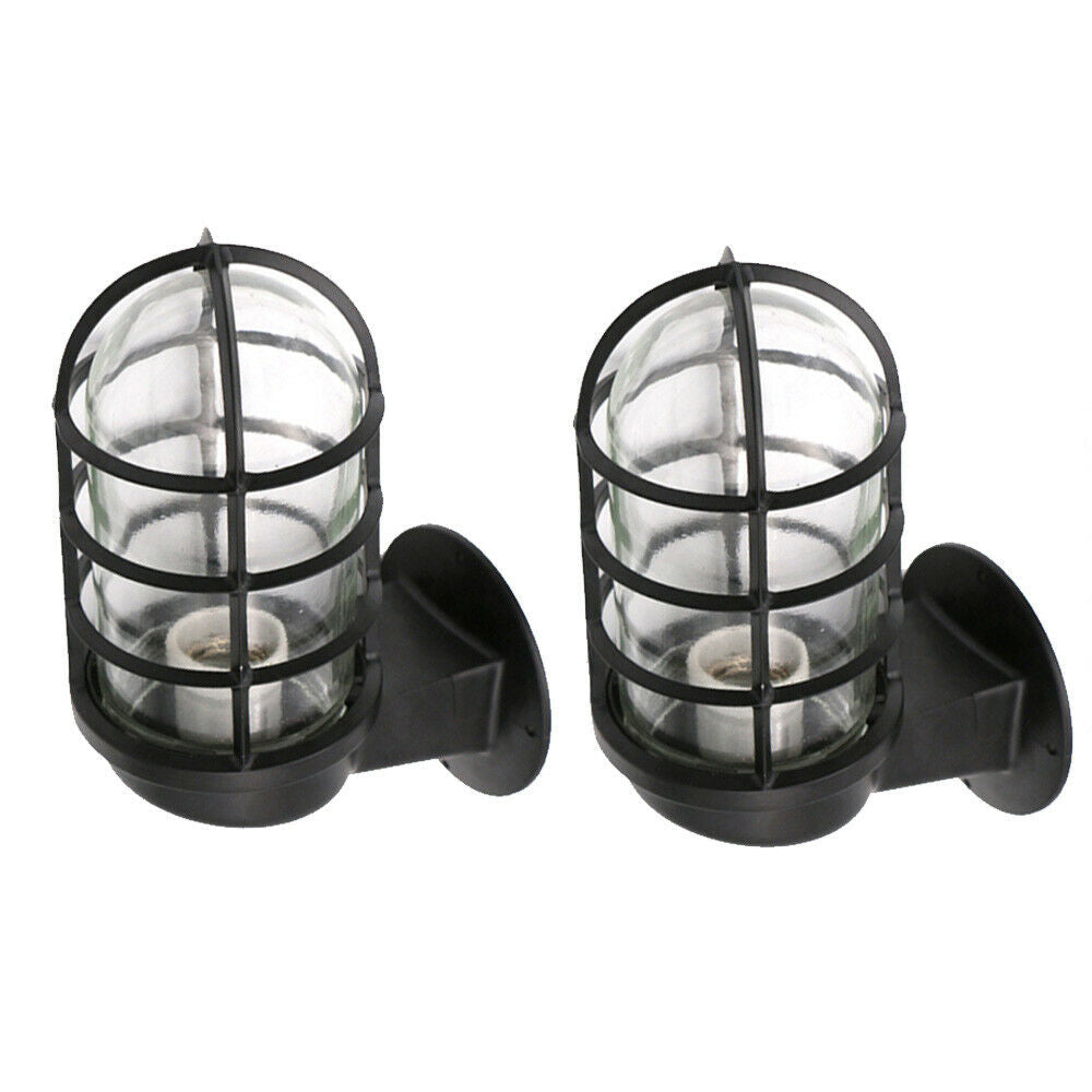Nautical Bulkhead Cage Wall Light – Black, Copper, Silver or Grey, E27 - Black, Pack of 2, Without Bulb