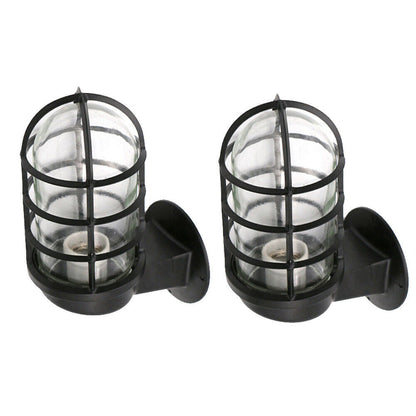 Nautical Bulkhead Cage Wall Light – Black, Copper, Silver or Grey, E27 - Black, Pack of 2, Without Bulb