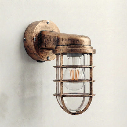 Nautical Bulkhead Cage Wall Light – Black, Copper, Silver or Grey, E27 - Brushed Copper, Single, Without Bulb
