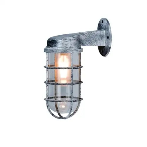 Nautical Bulkhead Cage Wall Light – Black, Copper, Silver or Grey, E27 - Brushed Silver, Single, T45 LED Bulb 4W