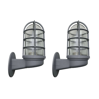 Nautical Bulkhead Cage Wall Light – Black, Copper, Silver or Grey, E27 - Grey, Pack of 2, Without Bulb