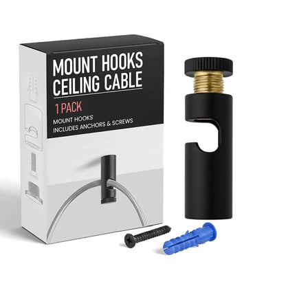 Ceiling Cable Hooks & Plate Hooks for Pendant Lights – 7 Styles - Black, Adjustable Slot Hook, Single