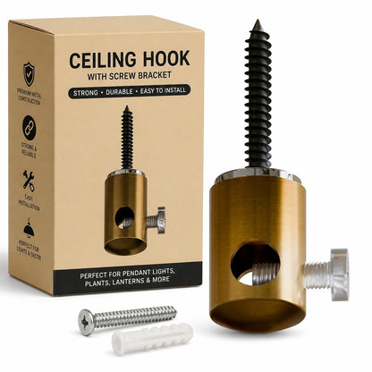 Ceiling Cable Hooks & Plate Hooks for Pendant Lights – 7 Styles - Yellow Brass, Screw-In Cable Grip, Single