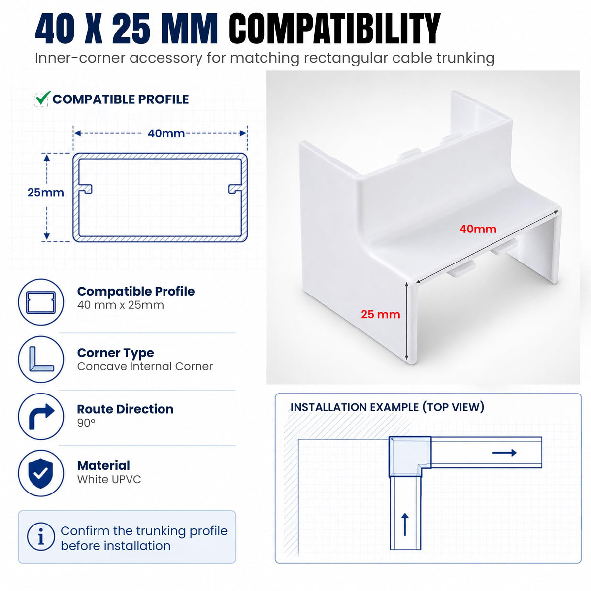 Cable Trunking Internal Corner – Pack of 5 - photo 8