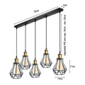 5-Light Cage Pendant on Ceiling Bar – Black & Brass, E27