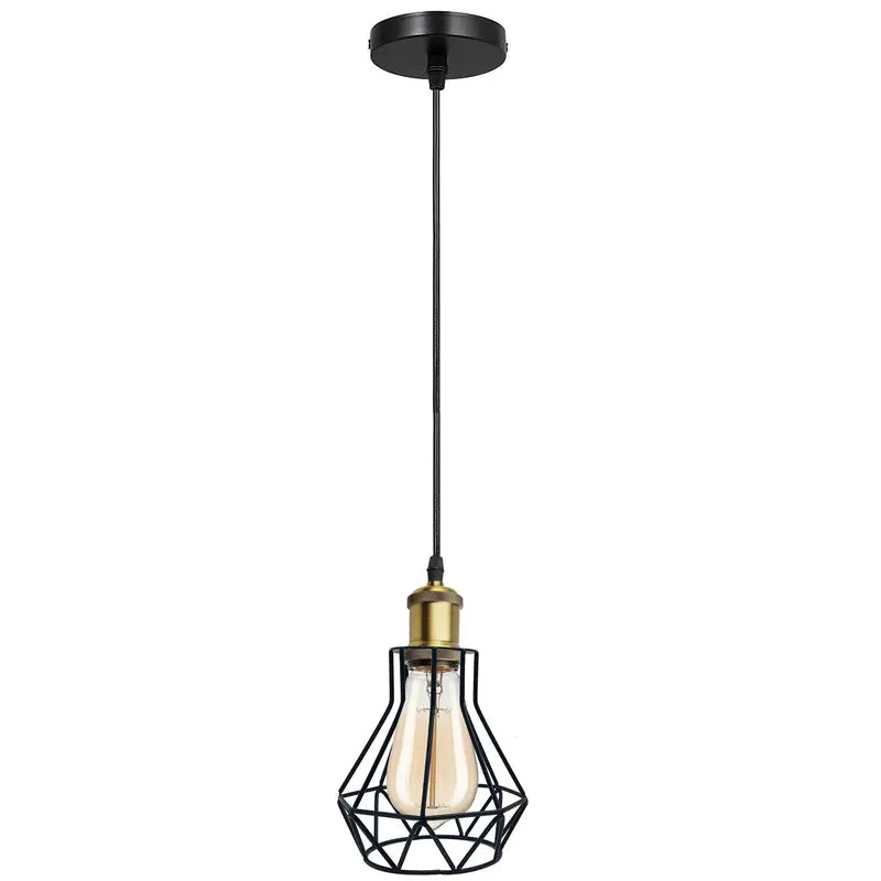 5-Light Cage Pendant on Ceiling Bar – Black & Brass, E27 - photo 3