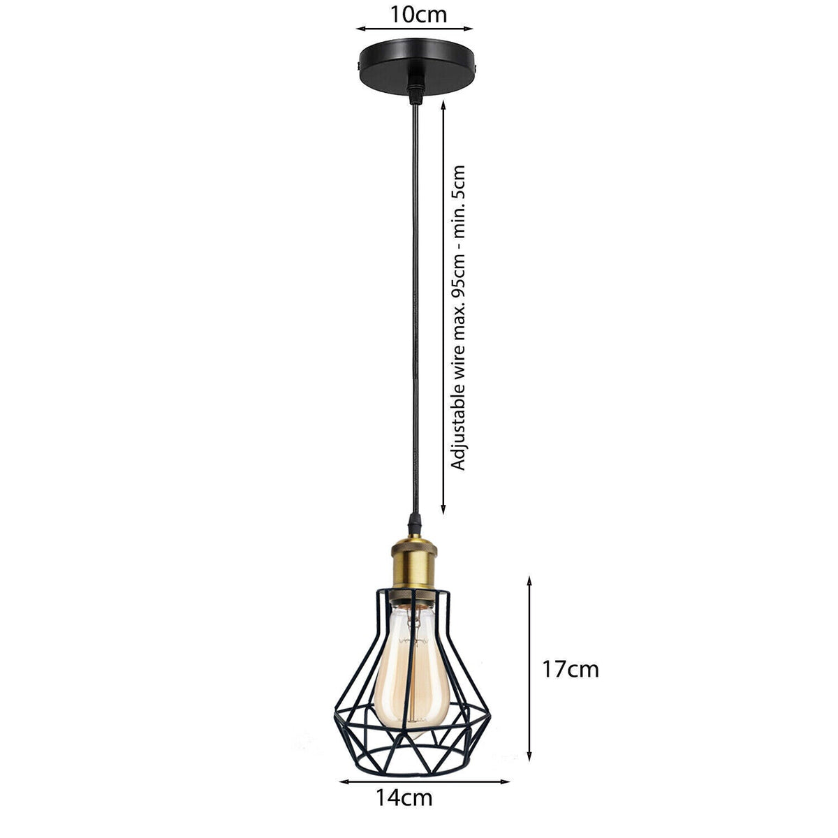 5-Light Cage Pendant on Ceiling Bar – Black & Brass, E27 - photo 2