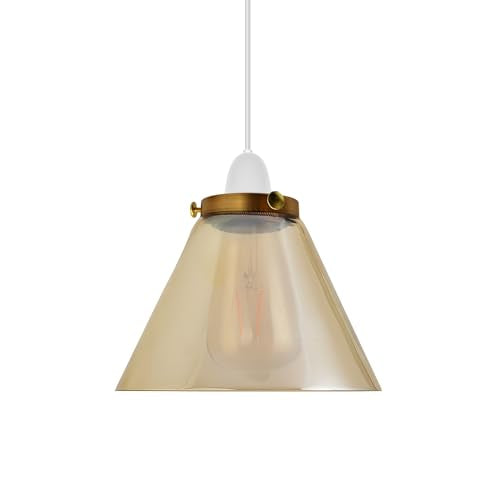 Amber Glass Cone Lamp Shade 18.5 cm – with Shade Ring - 18.5 cm with Yellow Brass Shade Ring, Amber, Single
