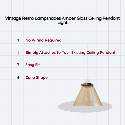 Amber Glass Cone Lamp Shade 18.5 cm – with Shade Ring - photo 2