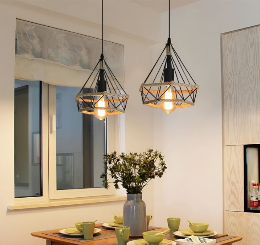Rope & Wire Diamond Cage Lamp Shade – Black, 24 x 26 cm - photo 4