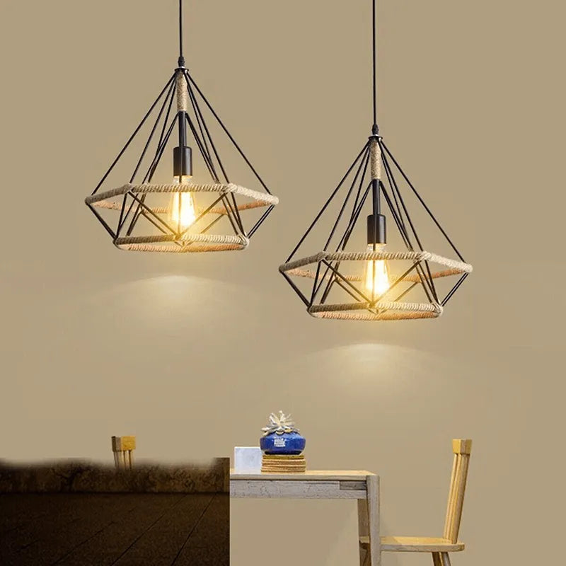 Rope & Wire Diamond Cage Lamp Shade – Black, 24 x 26 cm - photo 5