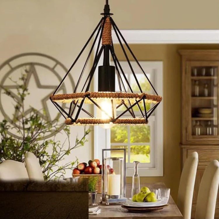 Rope & Wire Diamond Cage Lamp Shade – Black, 24 x 26 cm - photo 7