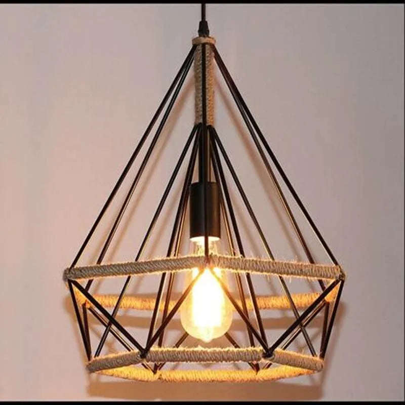 Rope & Wire Diamond Cage Lamp Shade – Black, 24 x 26 cm