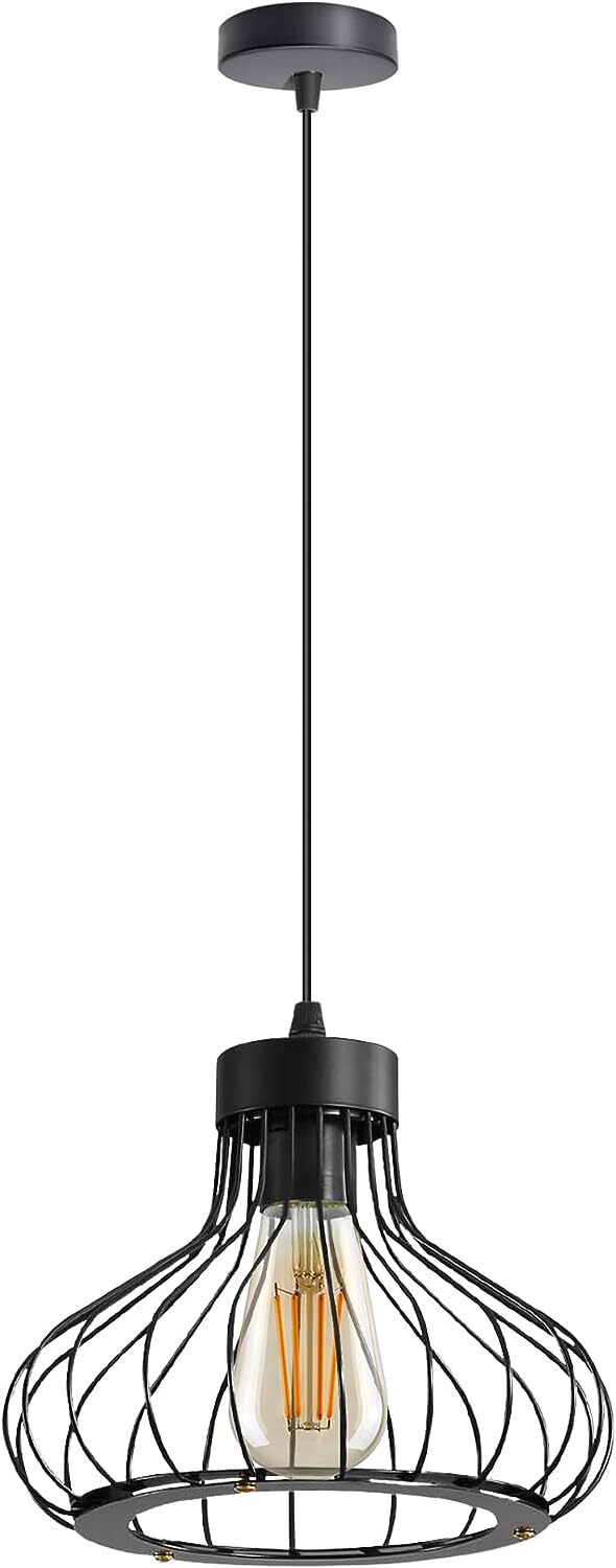 Cage Lamp Shade – Black – Model WCFSBC - with ST64 Bulb (WCFS1VC), Black, Pack of 2