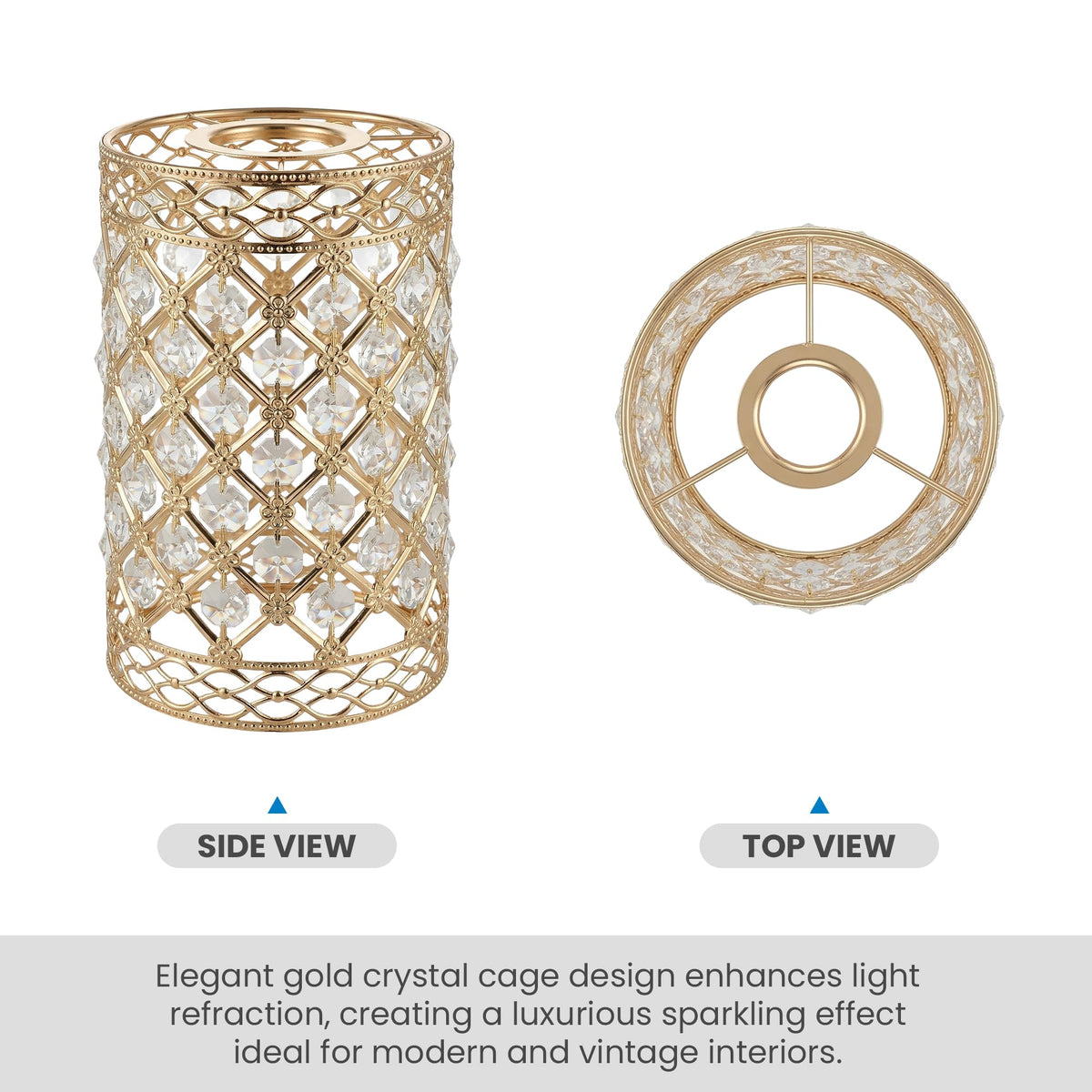 Gold Crystal Cage Lamp Shade – 10, 12 or 14 cm, Easy Fit - photo 4