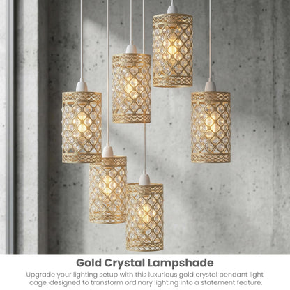 Gold Crystal Cage Lamp Shade – 10, 12 or 14 cm, Easy Fit - photo 5