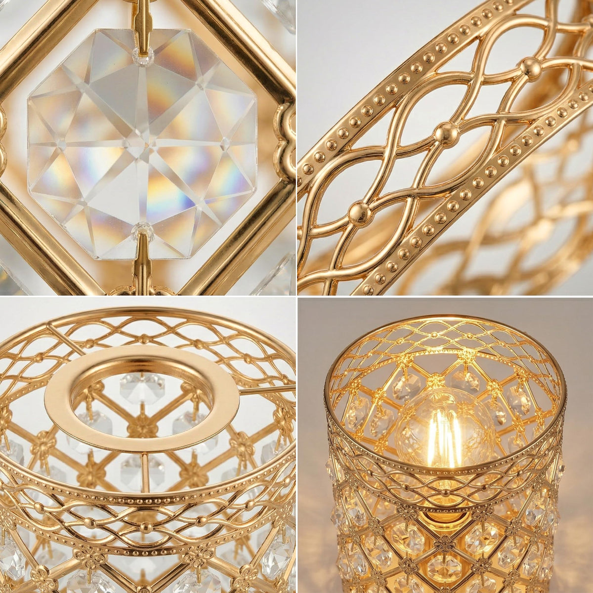 Gold Crystal Cage Lamp Shade – 10, 12 or 14 cm, Easy Fit - photo 6
