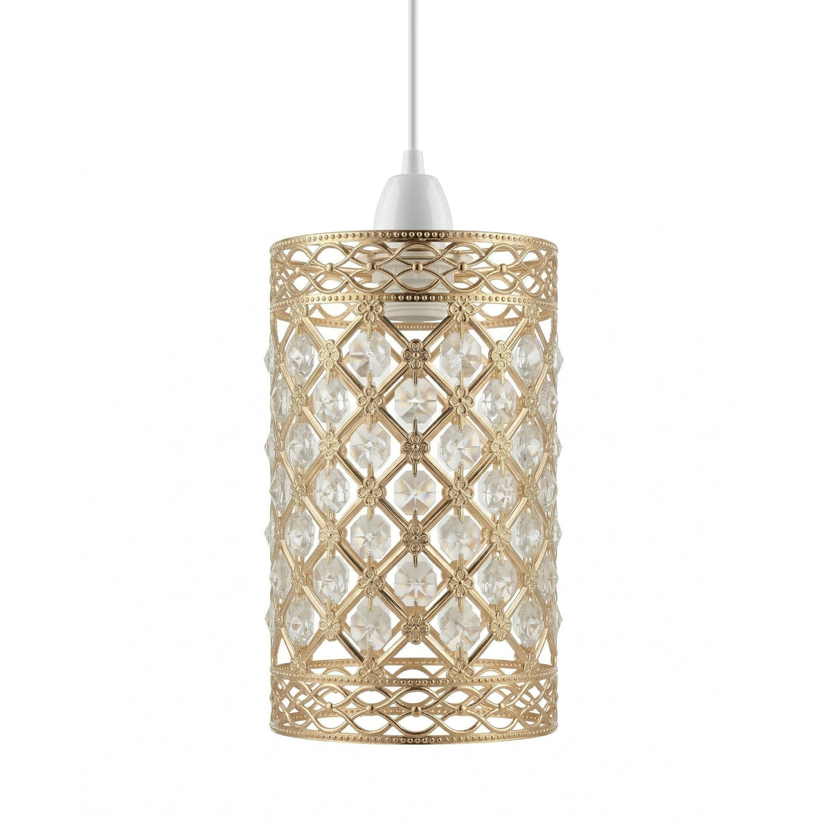 Gold Crystal Cage Lamp Shade – 10, 12 or 14 cm, Easy Fit - French Gold, 14 cm with Reducer Ring, Single