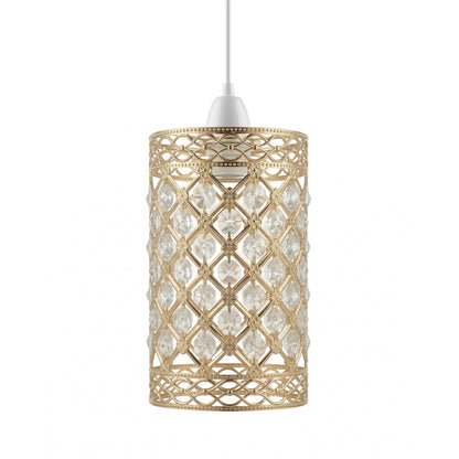Gold Crystal Cage Lamp Shade – 10, 12 or 14 cm, Easy Fit - French Gold, 14 cm with Reducer Ring, Single
