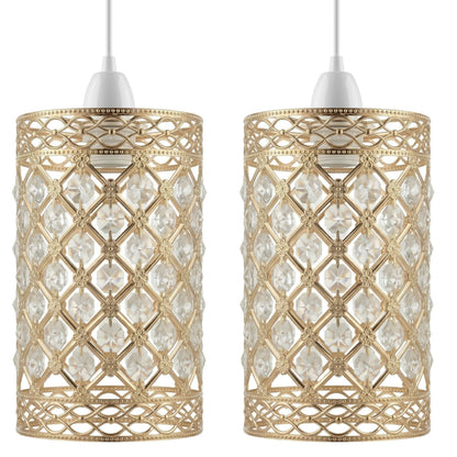 Gold Crystal Cage Lamp Shade – 10, 12 or 14 cm, Easy Fit - French Gold, 10 cm with Reducer Ring, Pack of 2