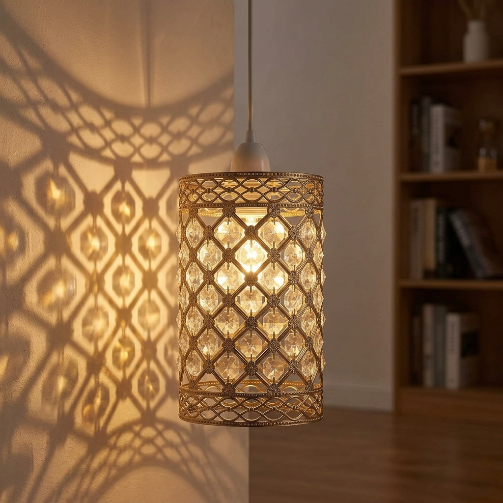 Gold Crystal Cage Lamp Shade – 10, 12 or 14 cm, Easy Fit