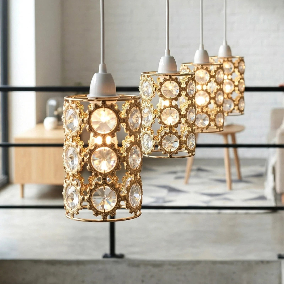 Cage Lamp Shade – Easy Fit with Reducer Ring 12 cm – French Gold - photo 8