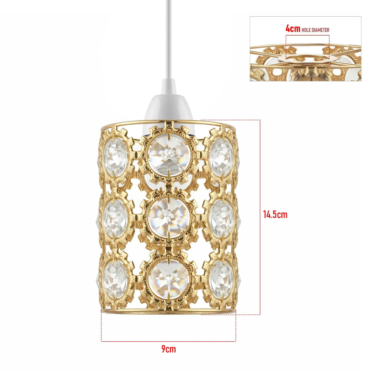 Cage Lamp Shade – Easy Fit with Reducer Ring 12 cm – French Gold - Single, with Reducer Ring, French Gold