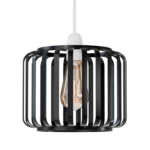 Bar Cage Drum Lamp Shade 18 cm – Black or Rose Gold, Easy Fit - Black, 18 cm, Single
