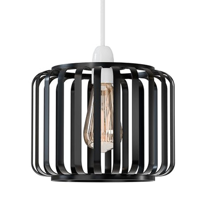 Bar Cage Drum Lamp Shade 18 cm – Black or Rose Gold, Easy Fit - Black, 18 cm, Single