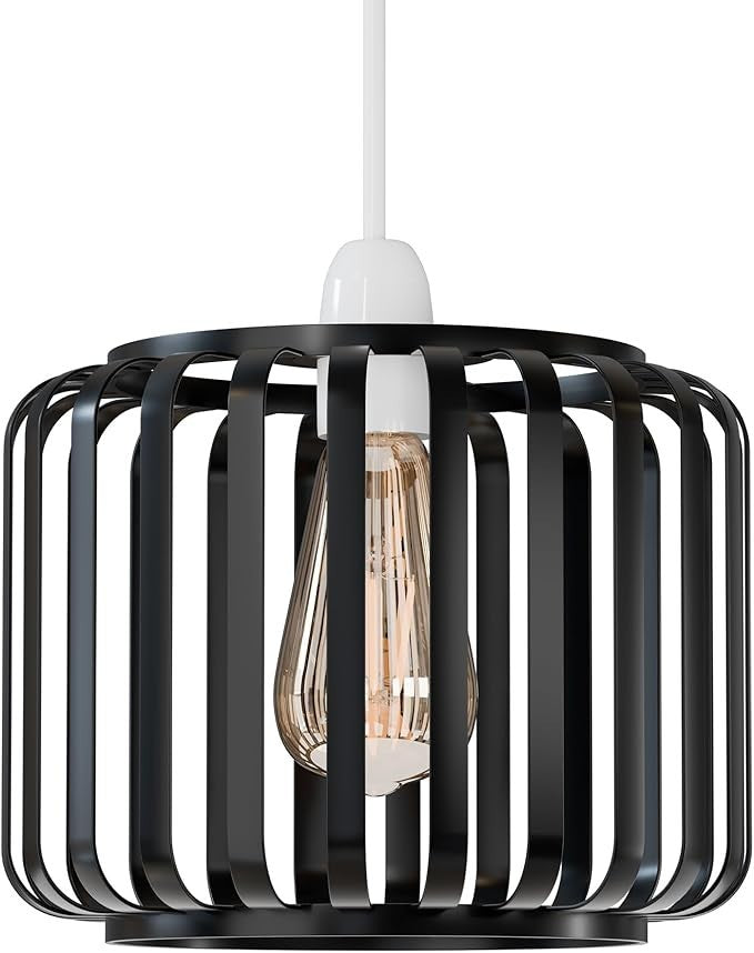 Bar Cage Drum Lamp Shade 18 cm – Black or Rose Gold, Easy Fit - Black, 18 cm with Reducer Ring, Single