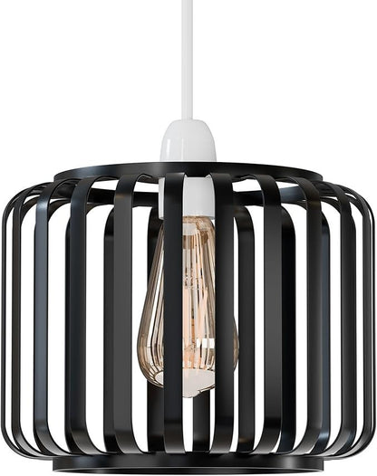 Bar Cage Drum Lamp Shade 18 cm – Black or Rose Gold, Easy Fit - Black, 18 cm with Reducer Ring, Single