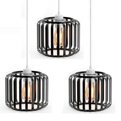 Bar Cage Drum Lamp Shade 18 cm – Black or Rose Gold, Easy Fit - Black, 18 cm with Reducer Ring, Pack of 3