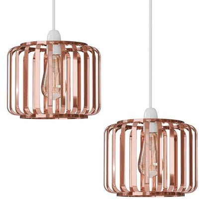 Bar Cage Drum Lamp Shade 18 cm – Black or Rose Gold, Easy Fit - Rose Gold, 18 cm, Pack of 2