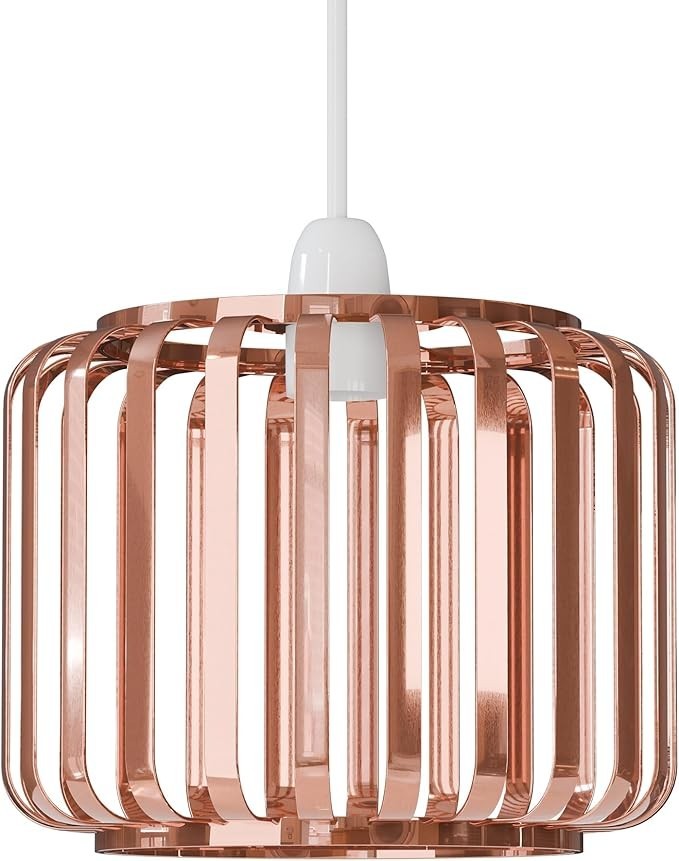 Bar Cage Drum Lamp Shade 18 cm – Black or Rose Gold, Easy Fit - Rose Gold, 18 cm with Reducer Ring, Single