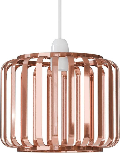 Bar Cage Drum Lamp Shade 18 cm – Black or Rose Gold, Easy Fit - Rose Gold, 18 cm with Reducer Ring, Single